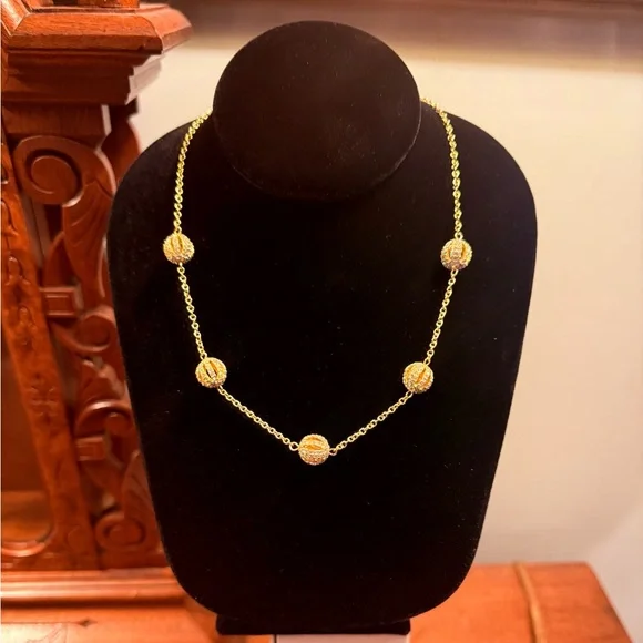 Ralph Lauren Gold Pave Crystal Ball Necklace 20” - Picture 4 of 7